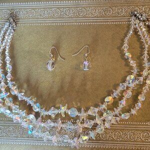 Crystal Glass Bead Layered Bib Necklace Set
